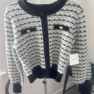 Ellen Tracy Black and White Textured Cardigan